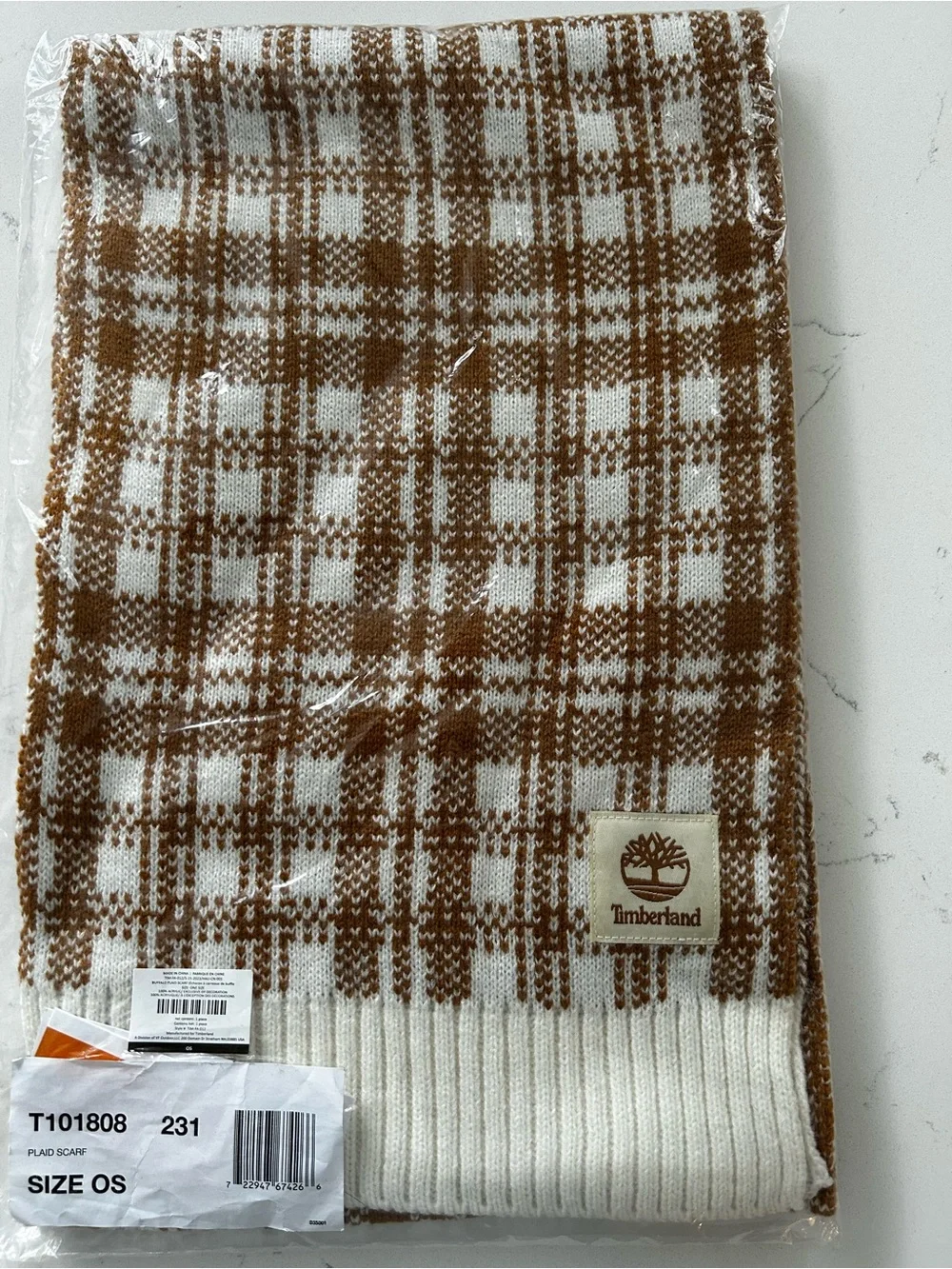 NWT timberland scarf tan/white